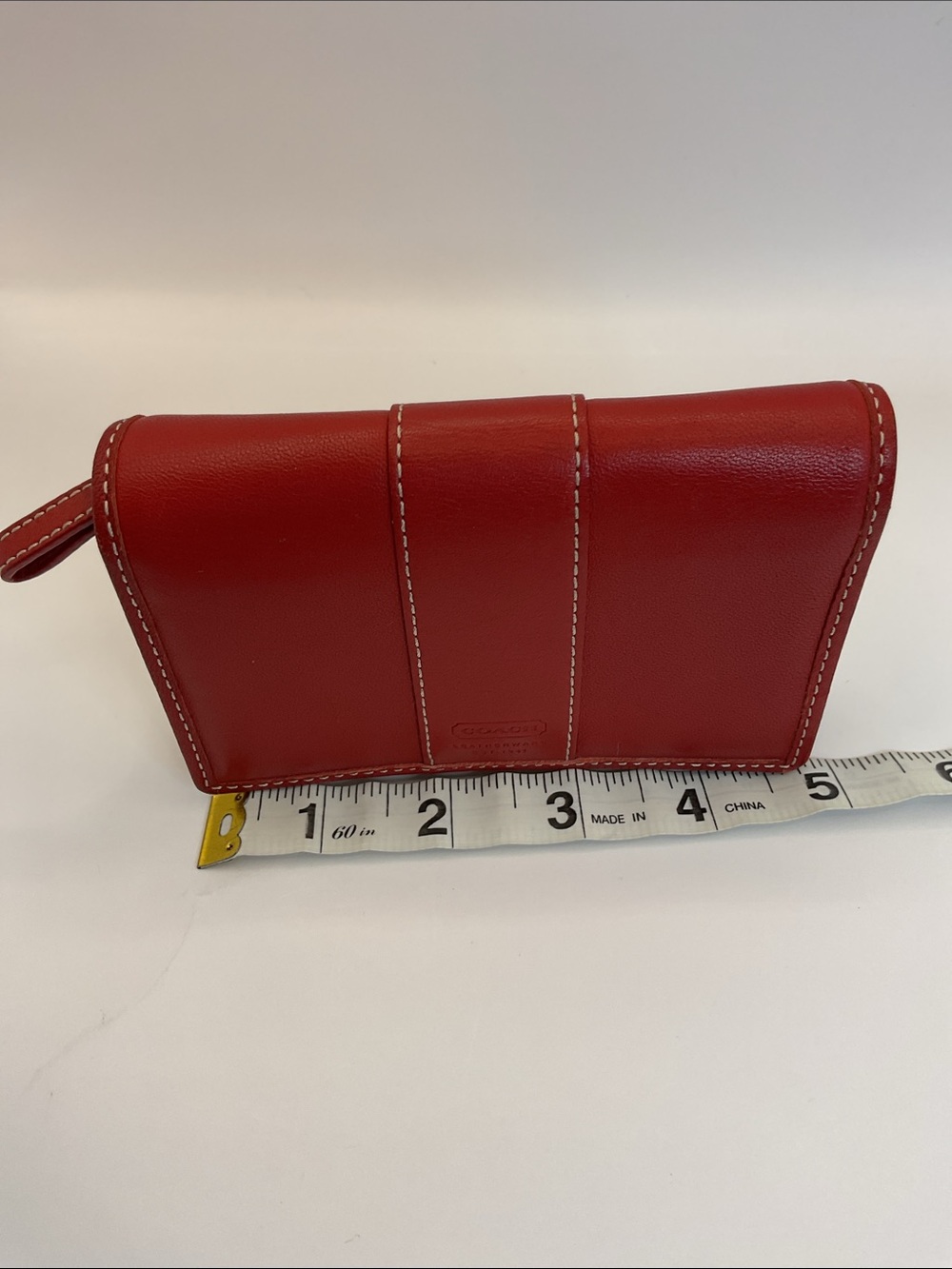 Coach Red Leather Trifold Wallet with Contrast Stitching - Picture 9 of 9